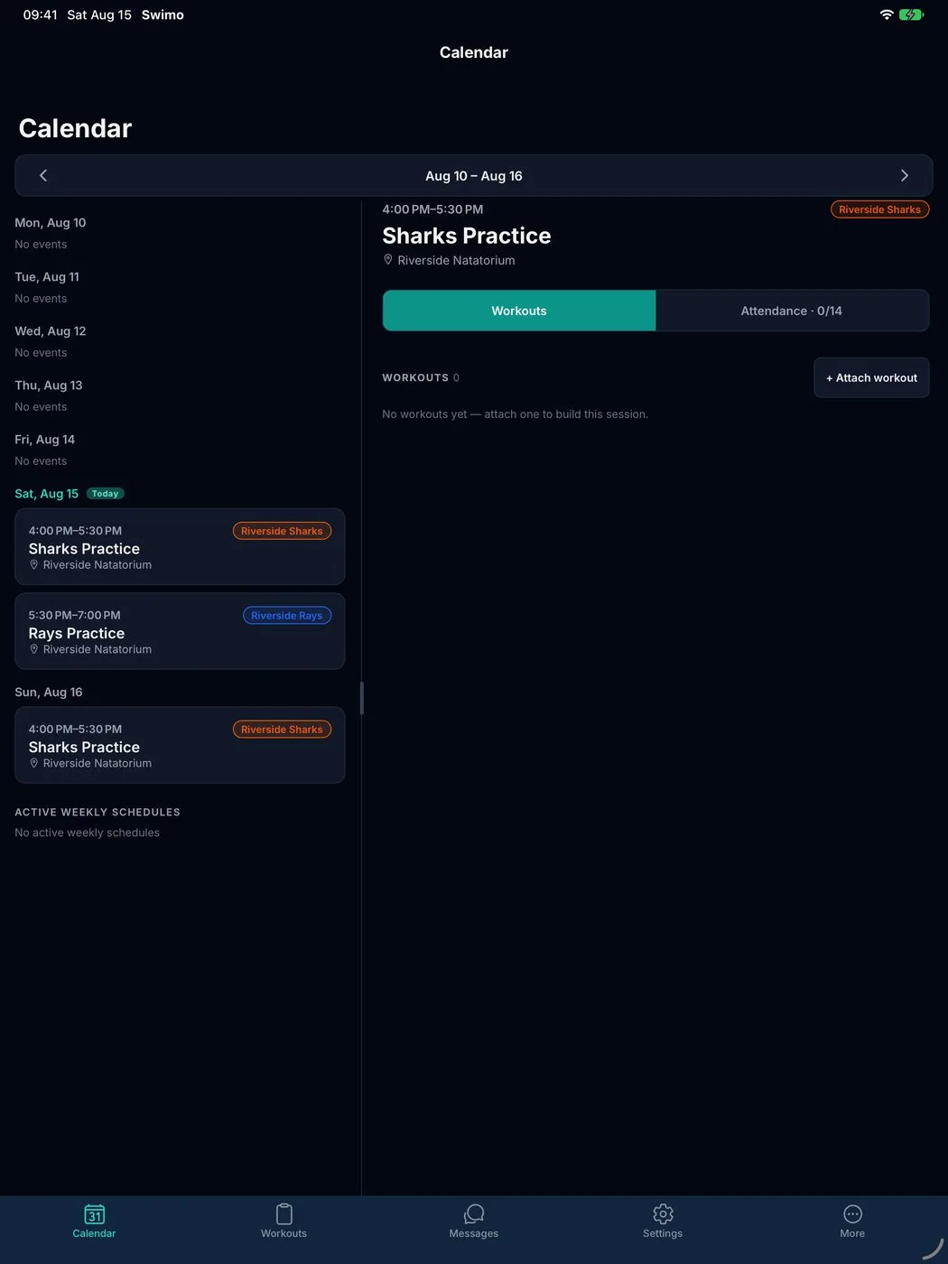 Swimo.fit calendar on iPad